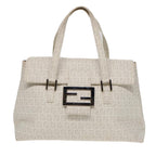 FENDI Zucchino Canvas Mamma Bucket Hand Bag White Silver89238