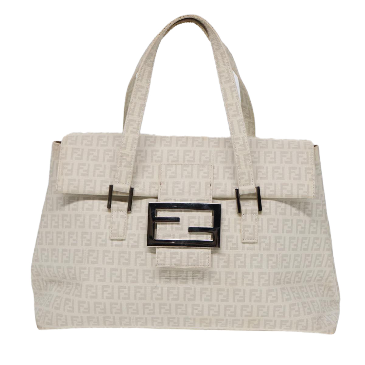 FENDI Zucchino Canvas Mamma Bucket Hand Bag White Silver89238