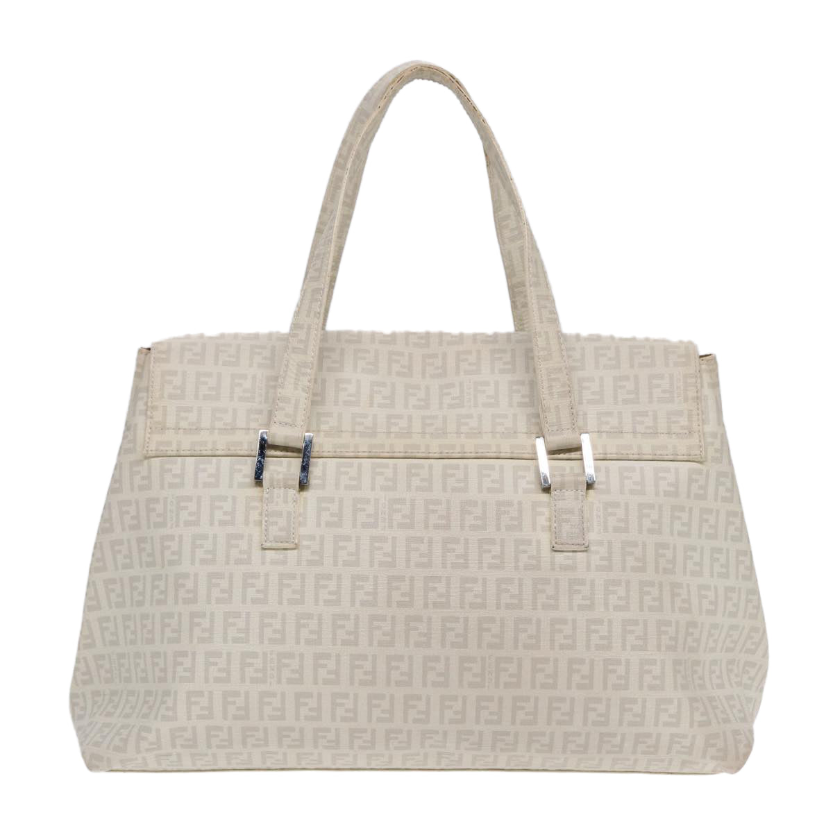 FENDI Zucchino Canvas Mamma Bucket Hand Bag White Silver89238