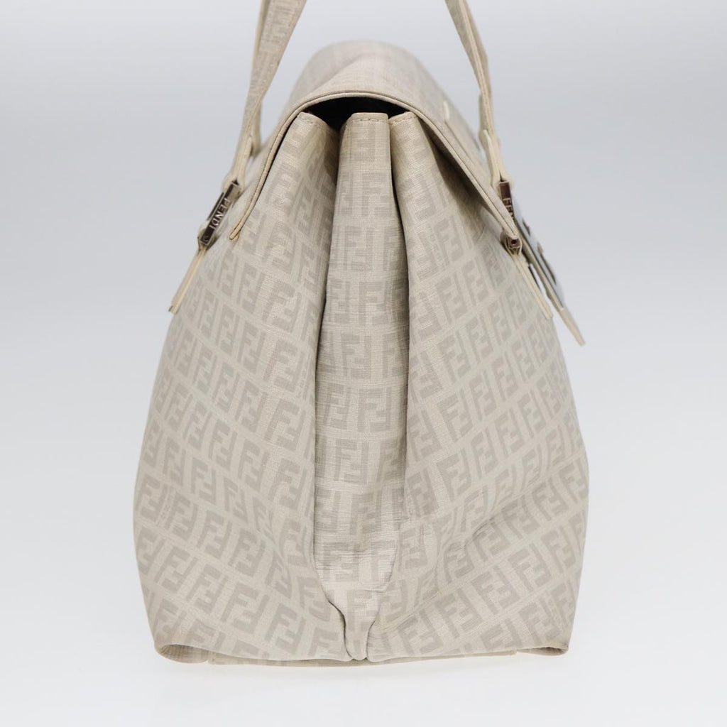 FENDI Zucchino Canvas Mamma Bucket Hand Bag White Silver89238