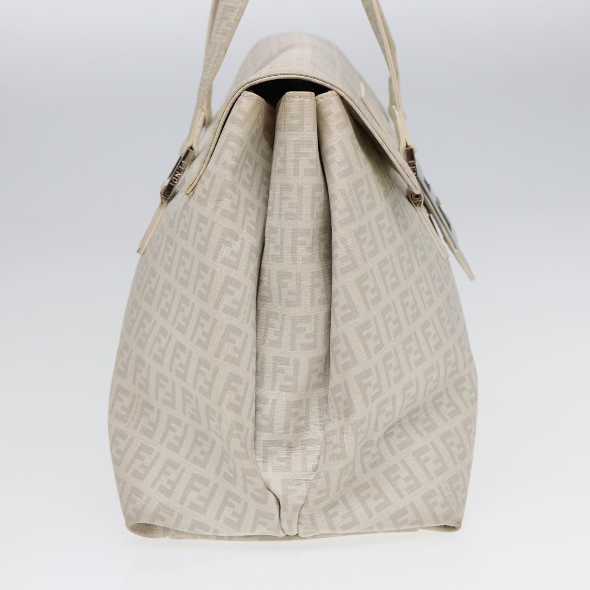 FENDI Zucchino Canvas Mamma Bucket Hand Bag White Silver89238