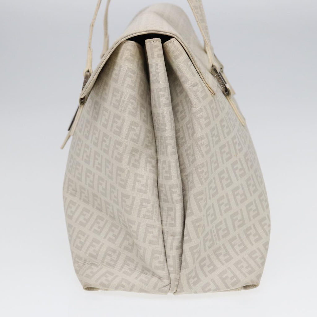 FENDI Zucchino Canvas Mamma Bucket Hand Bag White Silver89238