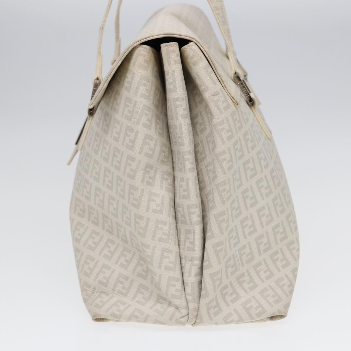 FENDI Zucchino Canvas Mamma Bucket Hand Bag White Silver89238