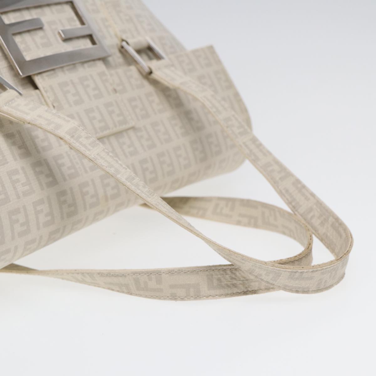 FENDI Zucchino Canvas Mamma Bucket Hand Bag White Silver89238