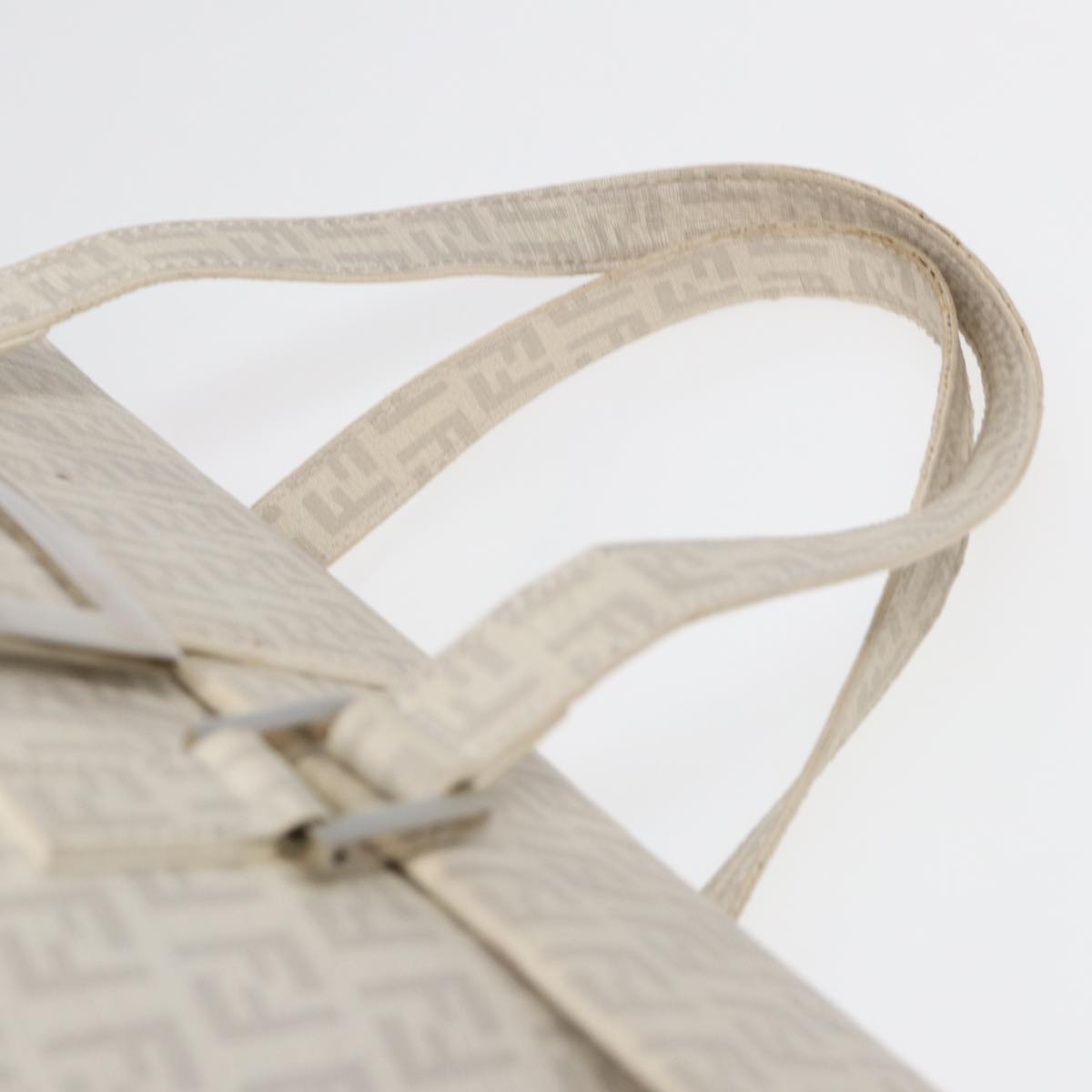 FENDI Zucchino Canvas Mamma Bucket Hand Bag White Silver89238