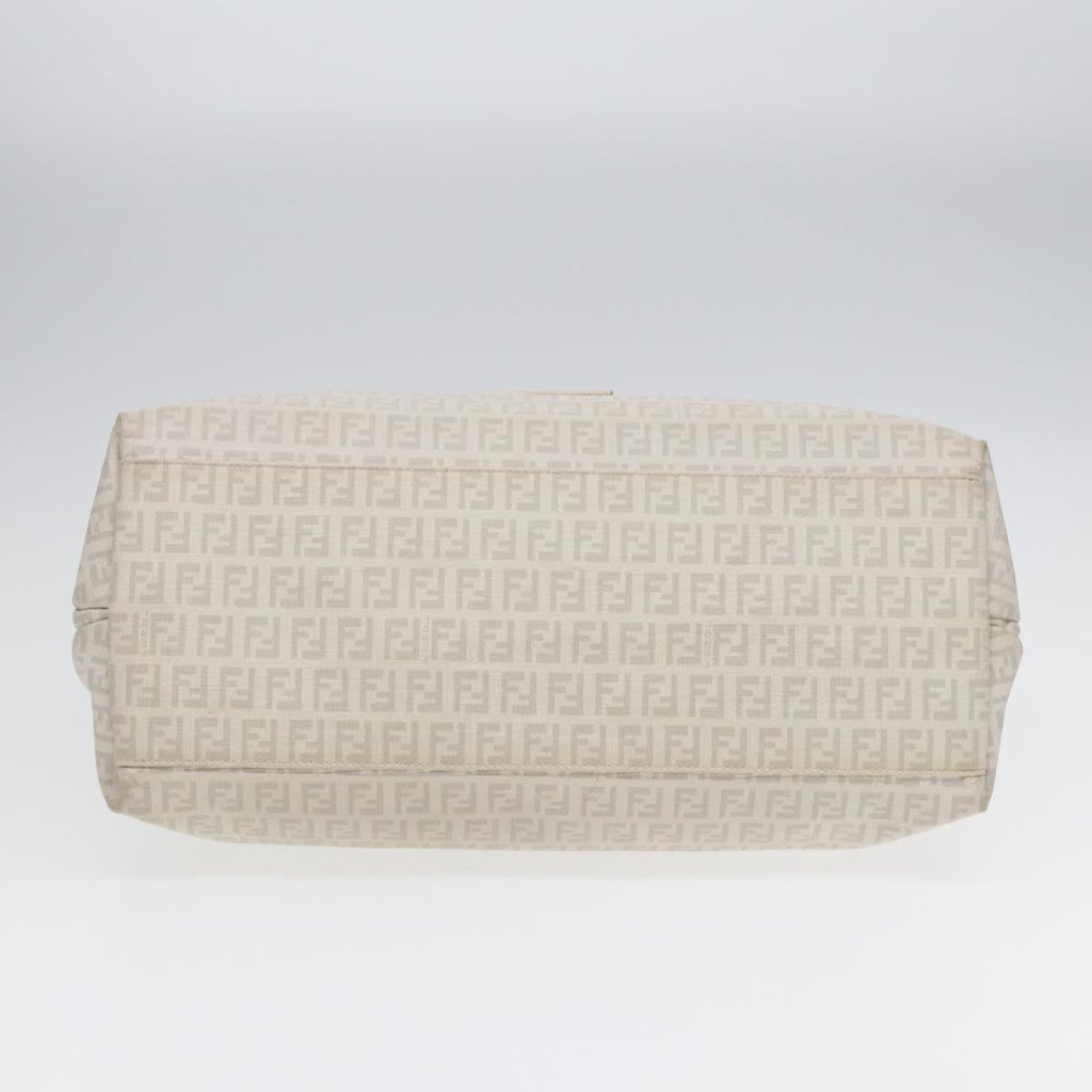 FENDI Zucchino Canvas Mamma Bucket Hand Bag White Silver89238