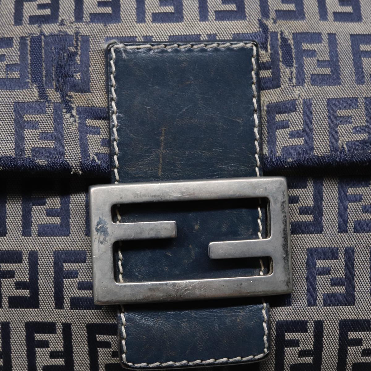 FENDI Zucchino Canvas Mamma bucket Hand Bag Navy89278