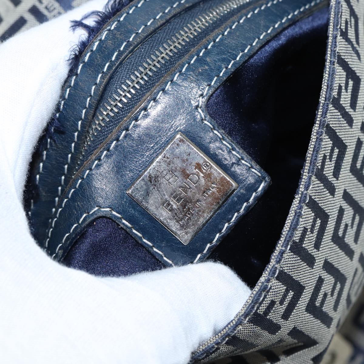 FENDI Zucchino Canvas Mamma bucket Hand Bag Navy89278