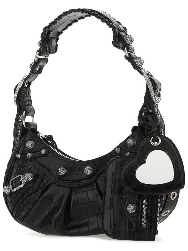 Balenciaga Le Cagole Crocodile Embossed Shoulder Bag Black