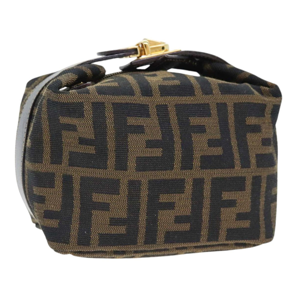 FENDI Zucca Canvas Vanity Hand Bag Brown Black gold89433