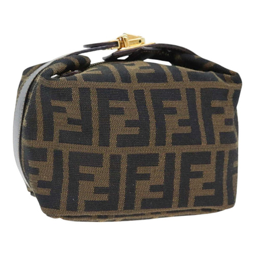 FENDI Zucca Canvas Vanity Hand Bag Brown Black gold89433