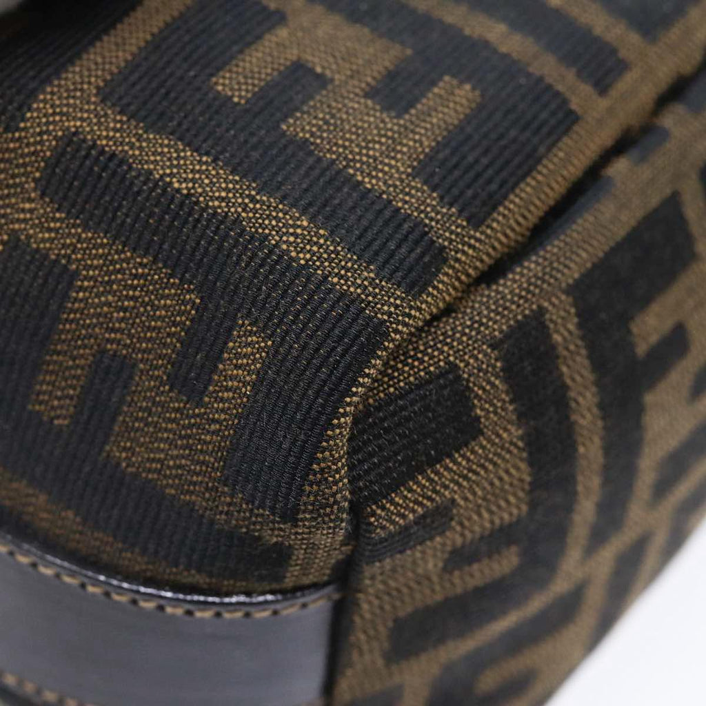 FENDI Zucca Canvas Vanity Hand Bag Brown Black gold89433