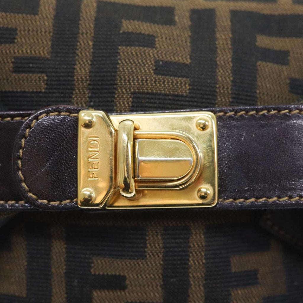 FENDI Zucca Canvas Vanity Hand Bag Brown Black gold89433