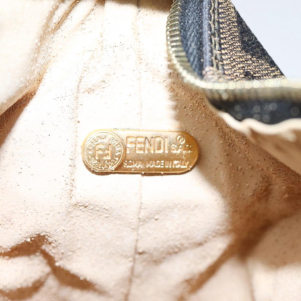 FENDI Zucca Canvas Vanity Hand Bag Brown Black gold89433