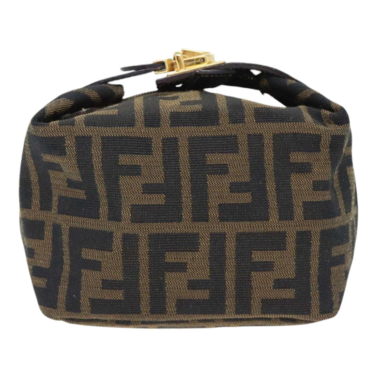 FENDI Zucca Canvas Vanity Hand Bag Brown Black gold89433