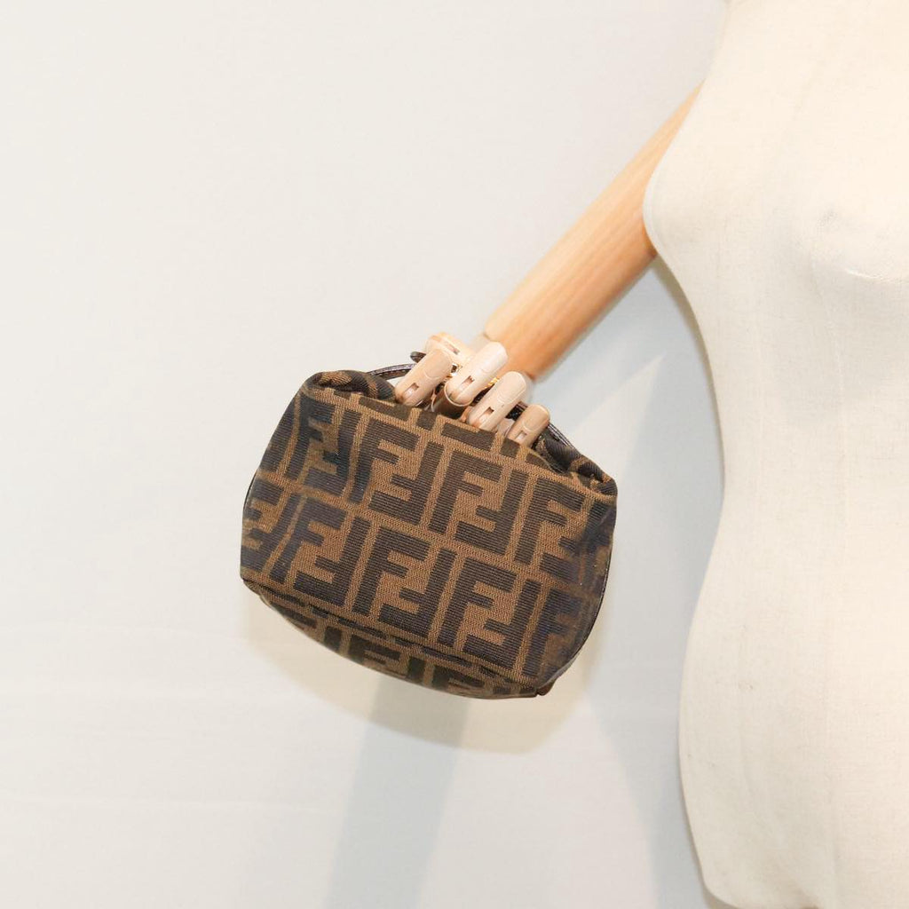 FENDI Zucca Canvas Vanity Hand Bag Brown Black gold89433