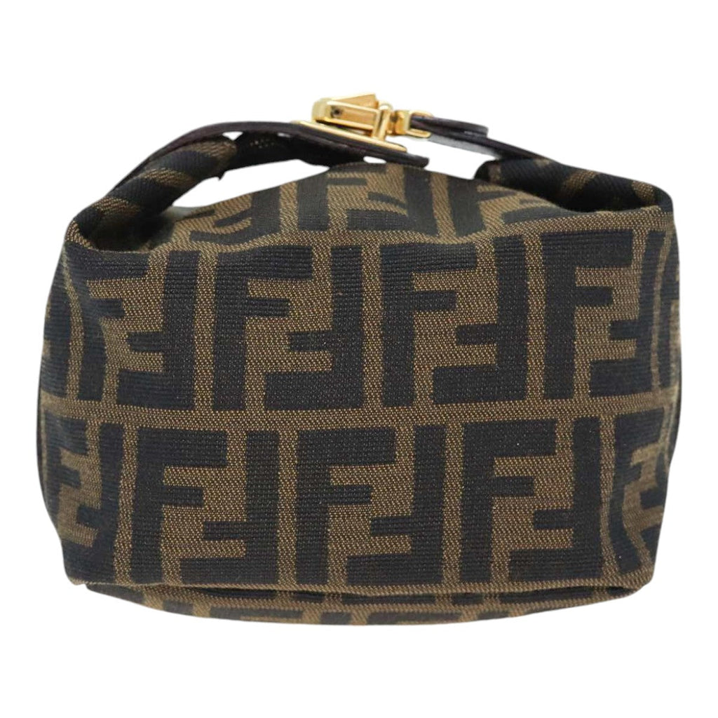FENDI Zucca Canvas Vanity Hand Bag Brown Black gold89433