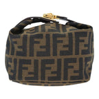 FENDI Zucca Canvas Vanity Hand Bag Brown Black gold89433