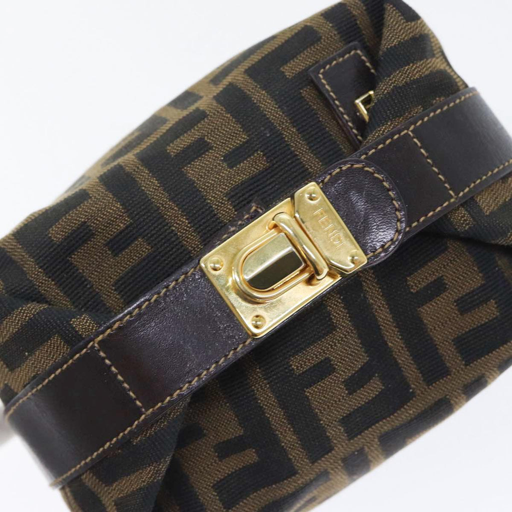 FENDI Zucca Canvas Vanity Hand Bag Brown Black gold89433