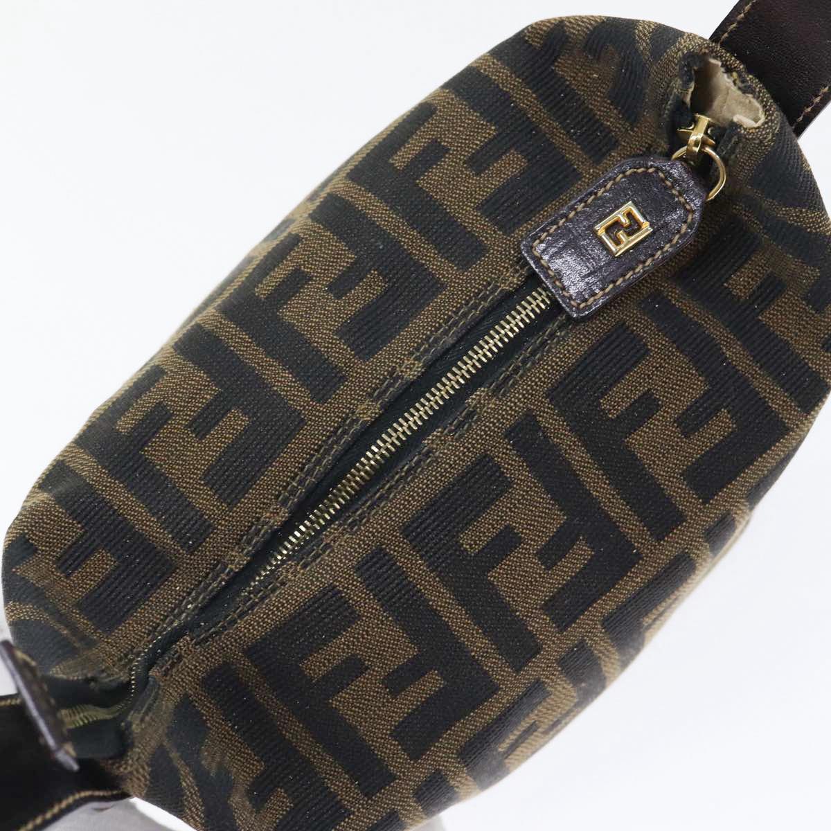 FENDI Zucca Canvas Vanity Hand Bag Brown Black gold89433