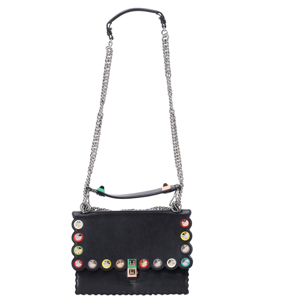 Fendi Medium Kan I Scallop and Stud Detail Shoulder in Black Calf Leather