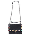 Fendi Medium Kan I Scallop and Stud Detail Shoulder in Black Calf Leather