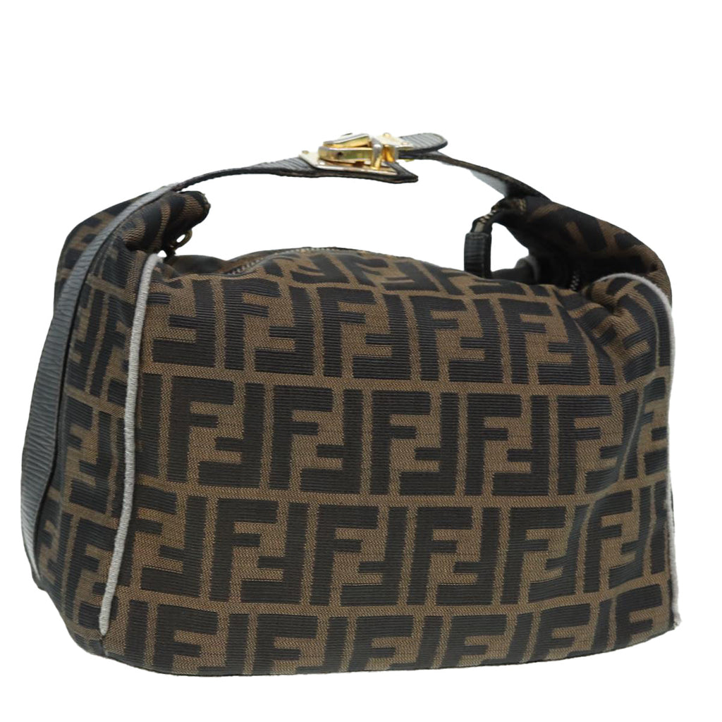 FENDI Zucca Canvas Vanity Hand Bag Brown Black gold89547