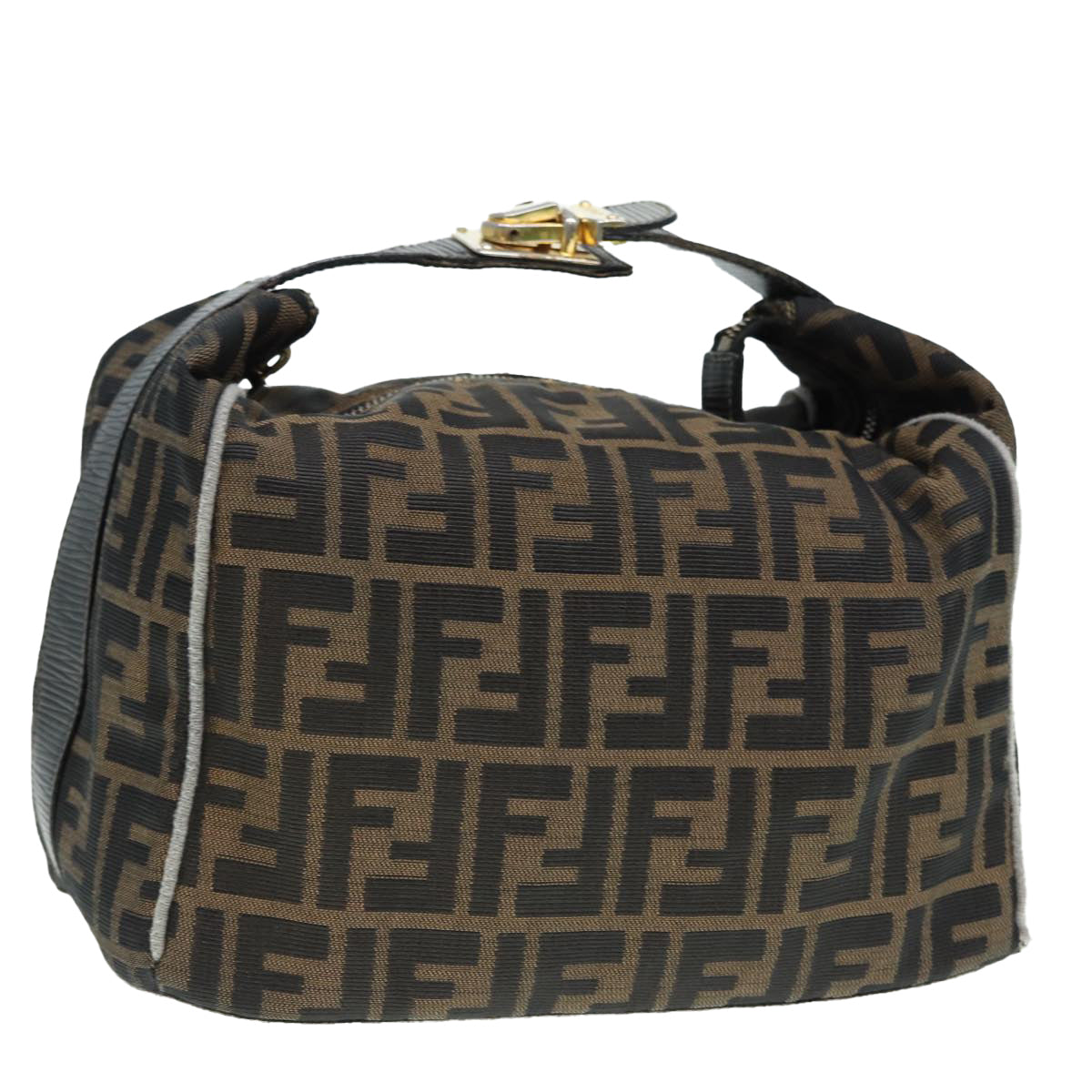 FENDI Zucca Canvas Vanity Hand Bag Brown Black gold89547