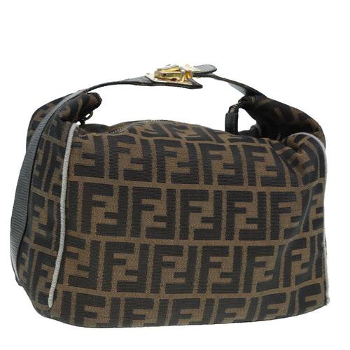 FENDI Zucca Canvas Vanity Hand Bag Brown Black gold89547