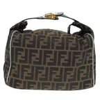FENDI Zucca Canvas Vanity Hand Bag Brown Black gold89547
