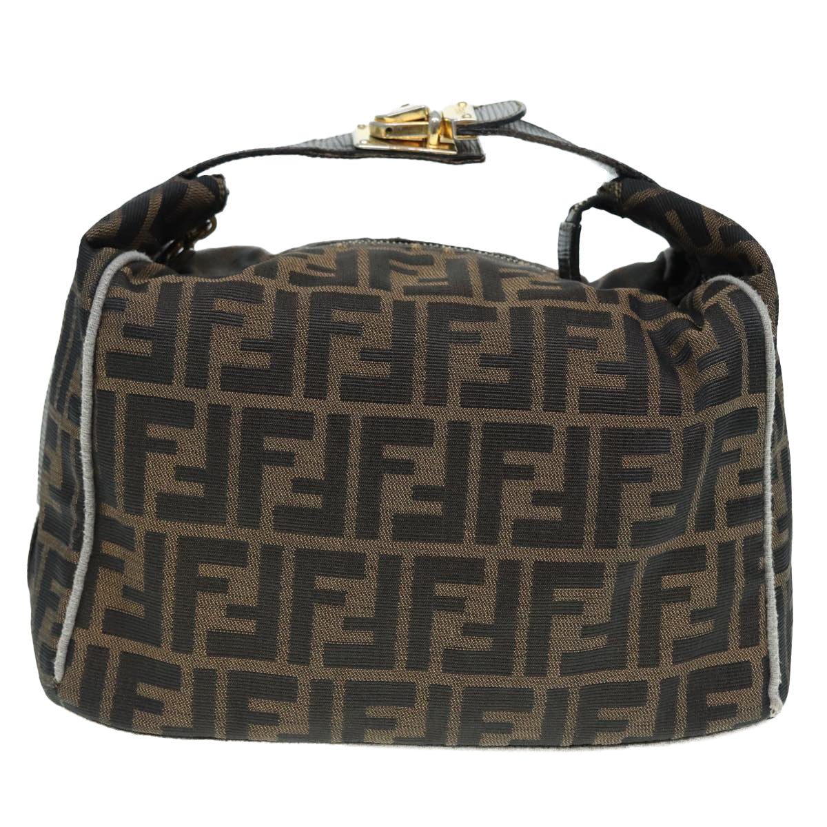 FENDI Zucca Canvas Vanity Hand Bag Brown Black gold89547