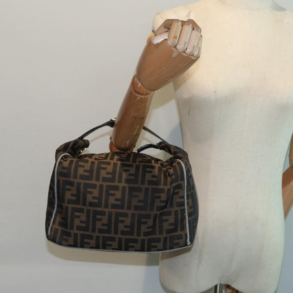 FENDI Zucca Canvas Vanity Hand Bag Brown Black gold89547
