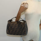 FENDI Zucca Canvas Vanity Hand Bag Brown Black gold89547