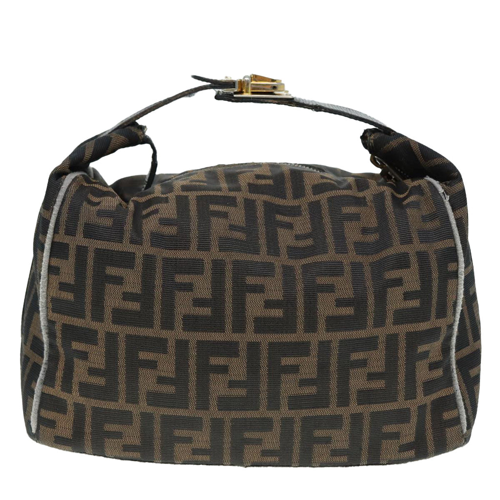 FENDI Zucca Canvas Vanity Hand Bag Brown Black gold89547