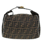FENDI Zucca Canvas Vanity Hand Bag Brown Black gold89547