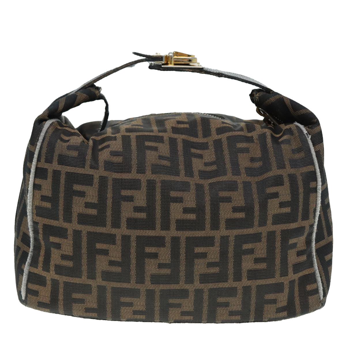 FENDI Zucca Canvas Vanity Hand Bag Brown Black gold89547