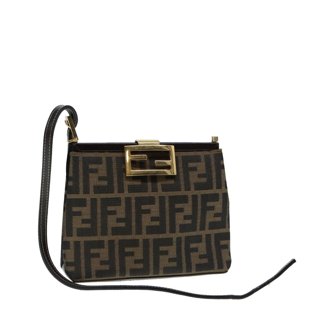 FENDI Zucca Canvas Mamma Baguette Shoulder Bag Gold Black Brown89560