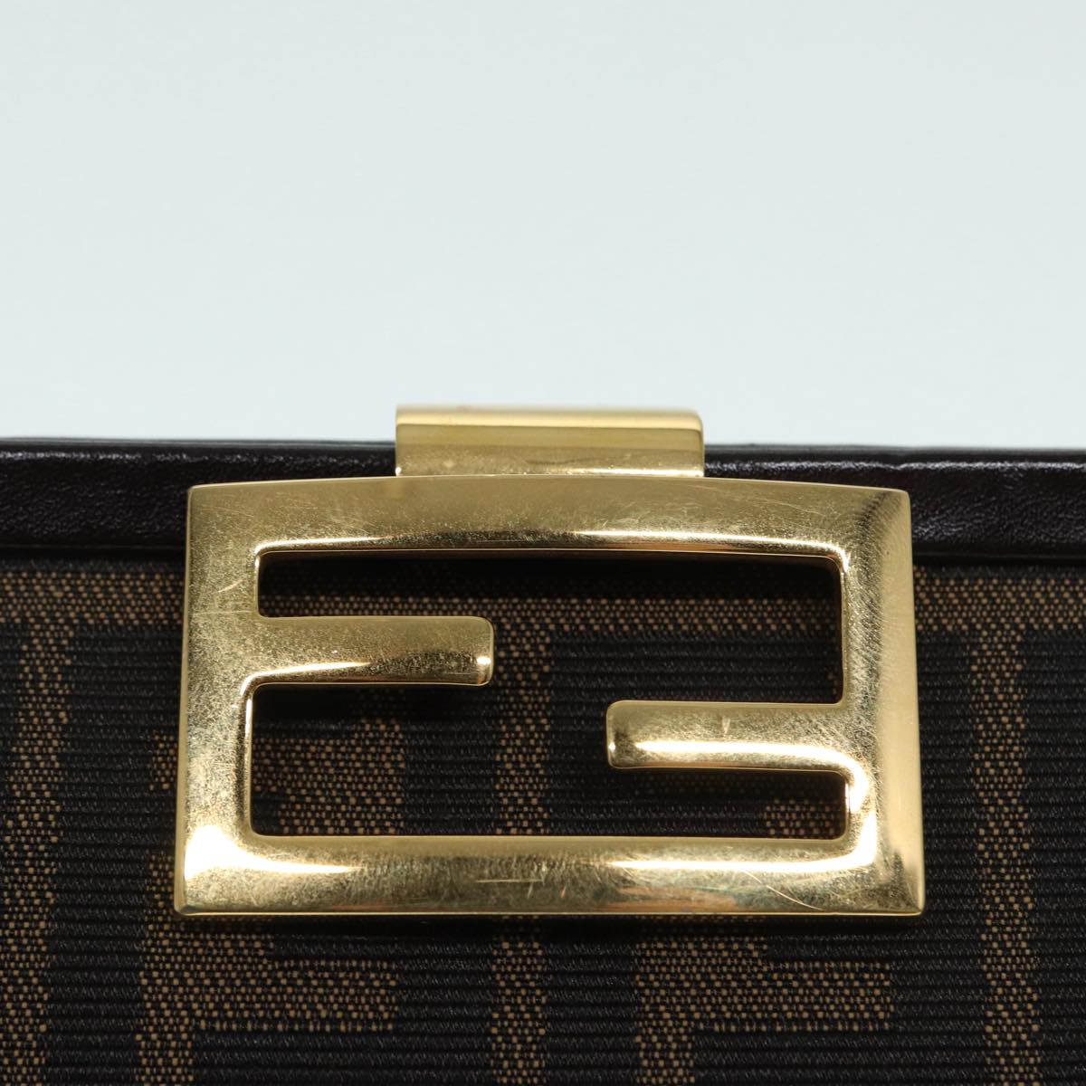 FENDI Zucca Canvas Mamma Baguette Shoulder Bag Gold Black Brown89560