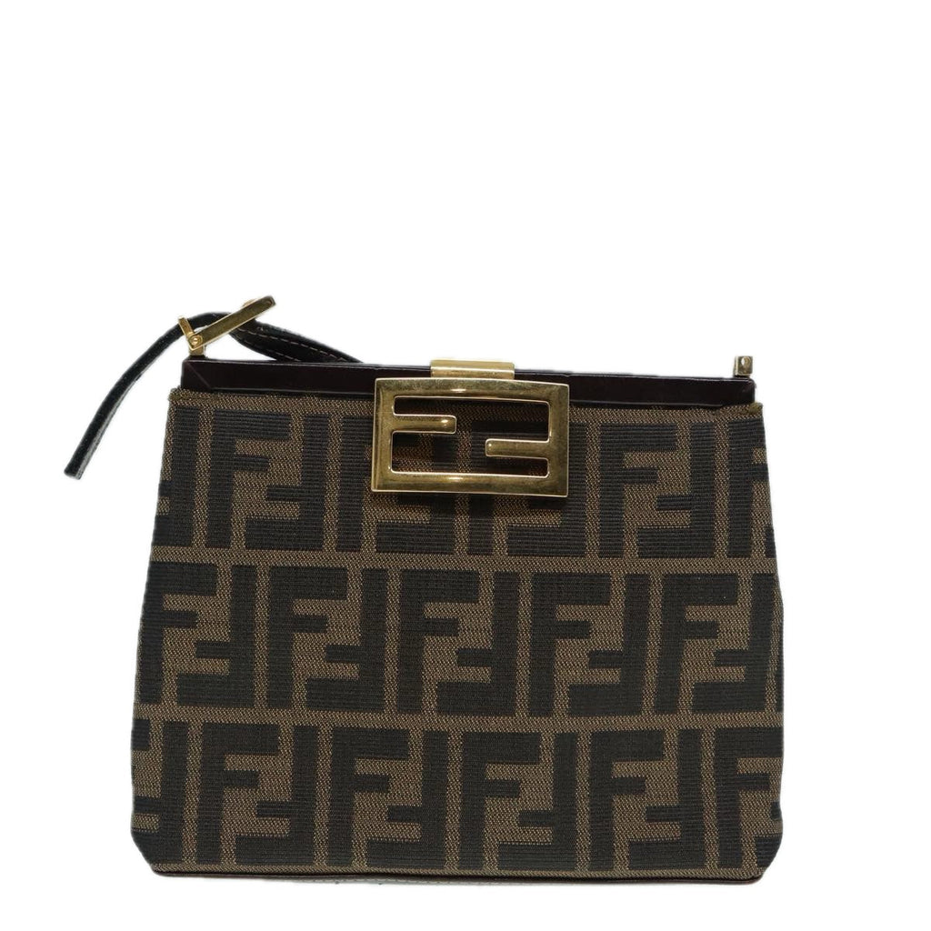 FENDI Zucca Canvas Mamma Baguette Shoulder Bag Gold Black Brown89560