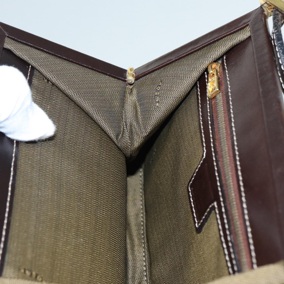 FENDI Zucca Canvas Mamma Baguette Shoulder Bag Gold Black Brown89560