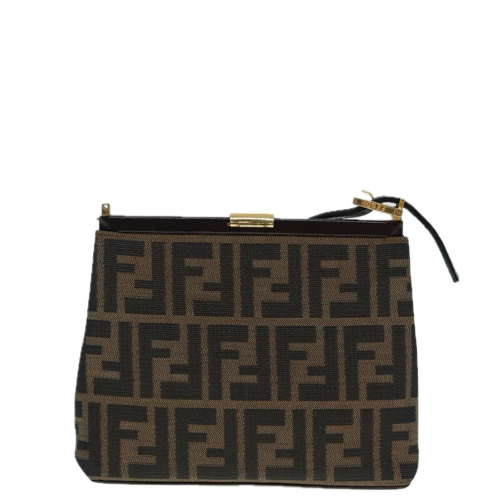 FENDI Zucca Canvas Mamma Baguette Shoulder Bag Gold Black Brown89560