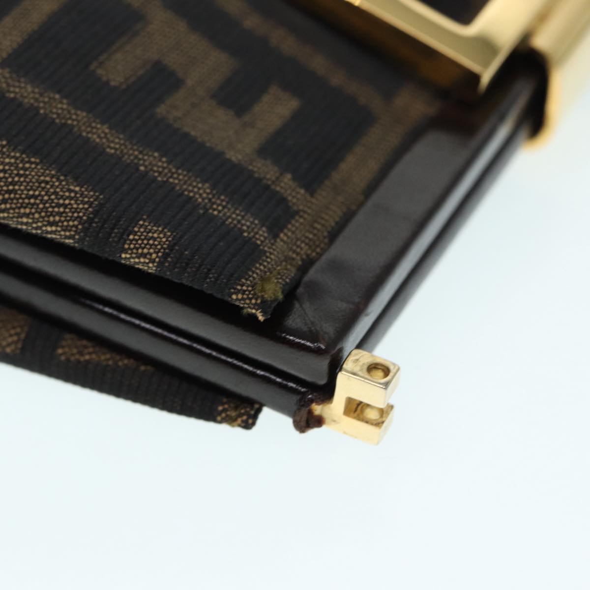 FENDI Zucca Canvas Mamma Baguette Shoulder Bag Gold Black Brown89560