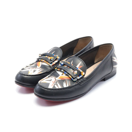 FENDI Loafers Floral pattern Leather Black Multicolor