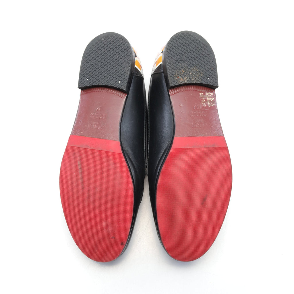 FENDI Loafers Floral pattern Leather Black Multicolor