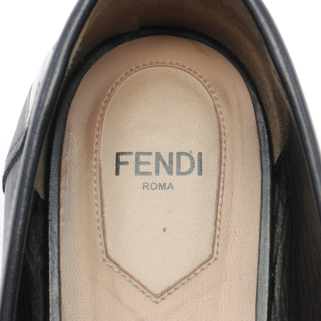 FENDI Loafers Floral pattern Leather Black Multicolor