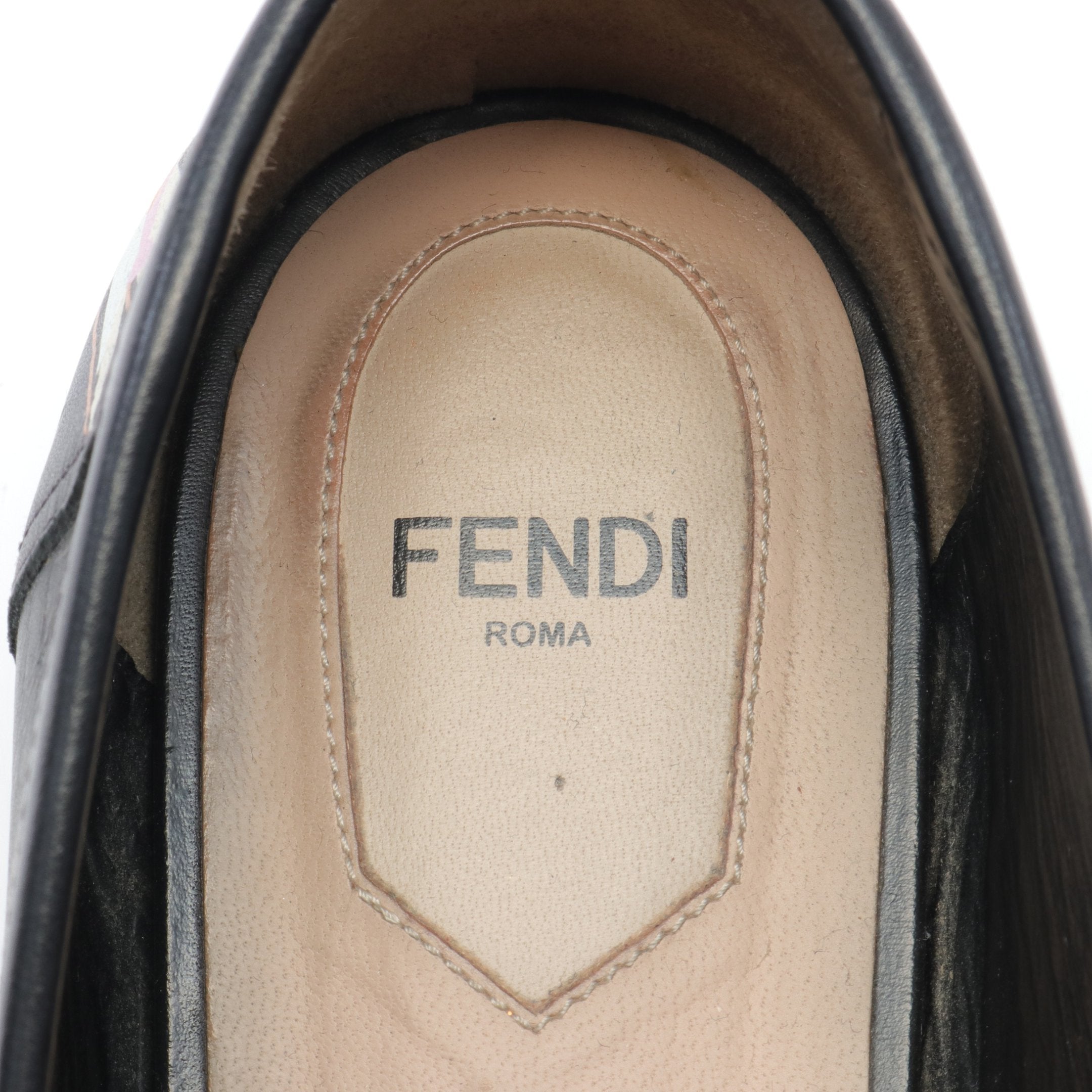 FENDI Loafers Floral pattern Leather Black Multicolor