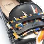 FENDI Loafers Floral pattern Leather Black Multicolor