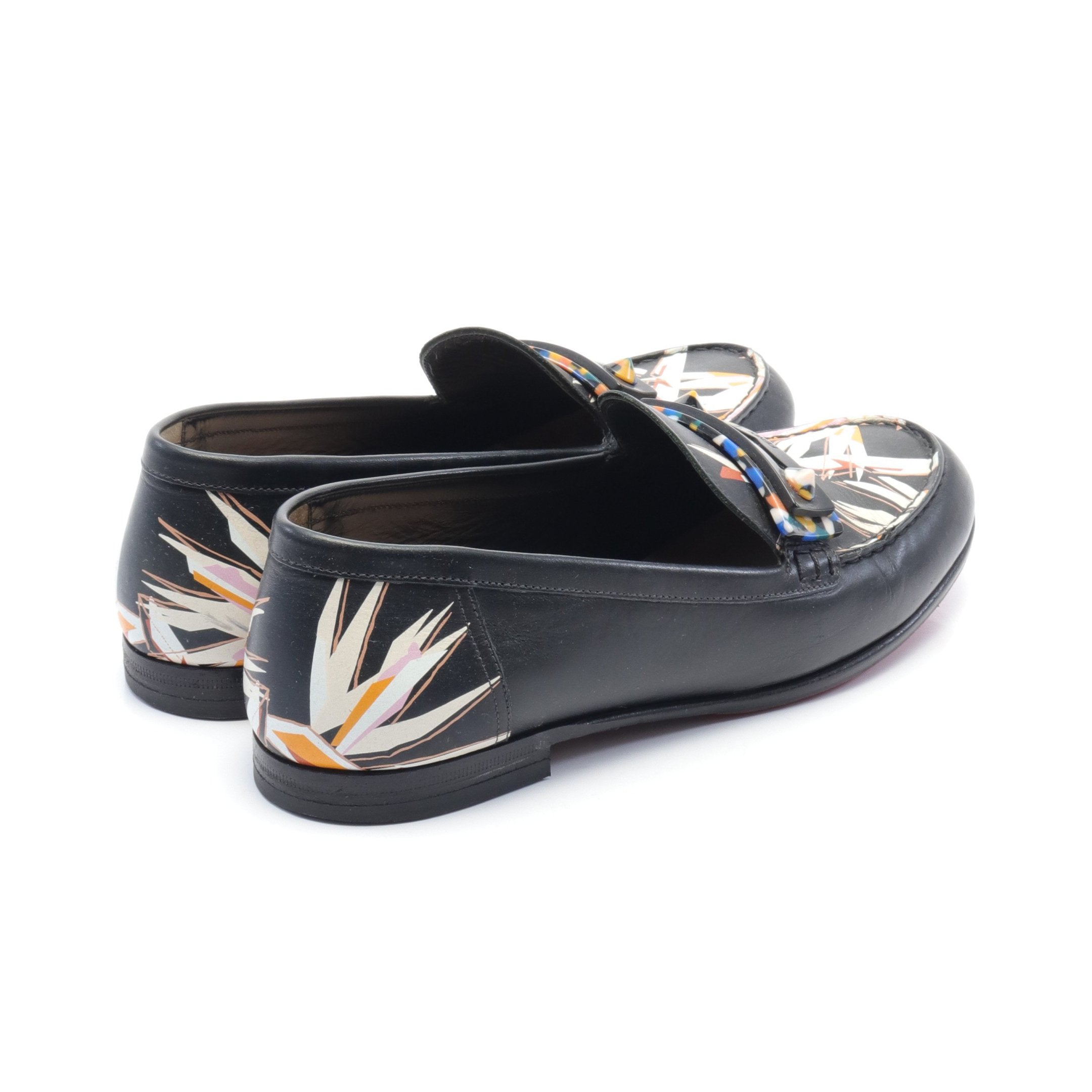 FENDI Loafers Floral pattern Leather Black Multicolor