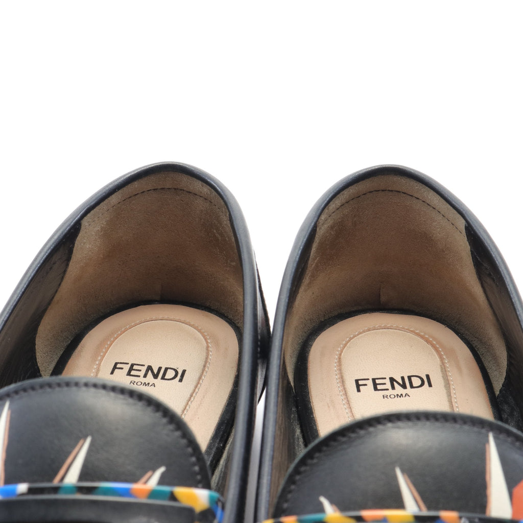 FENDI Loafers Floral pattern Leather Black Multicolor