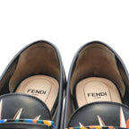 FENDI Loafers Floral pattern Leather Black Multicolor